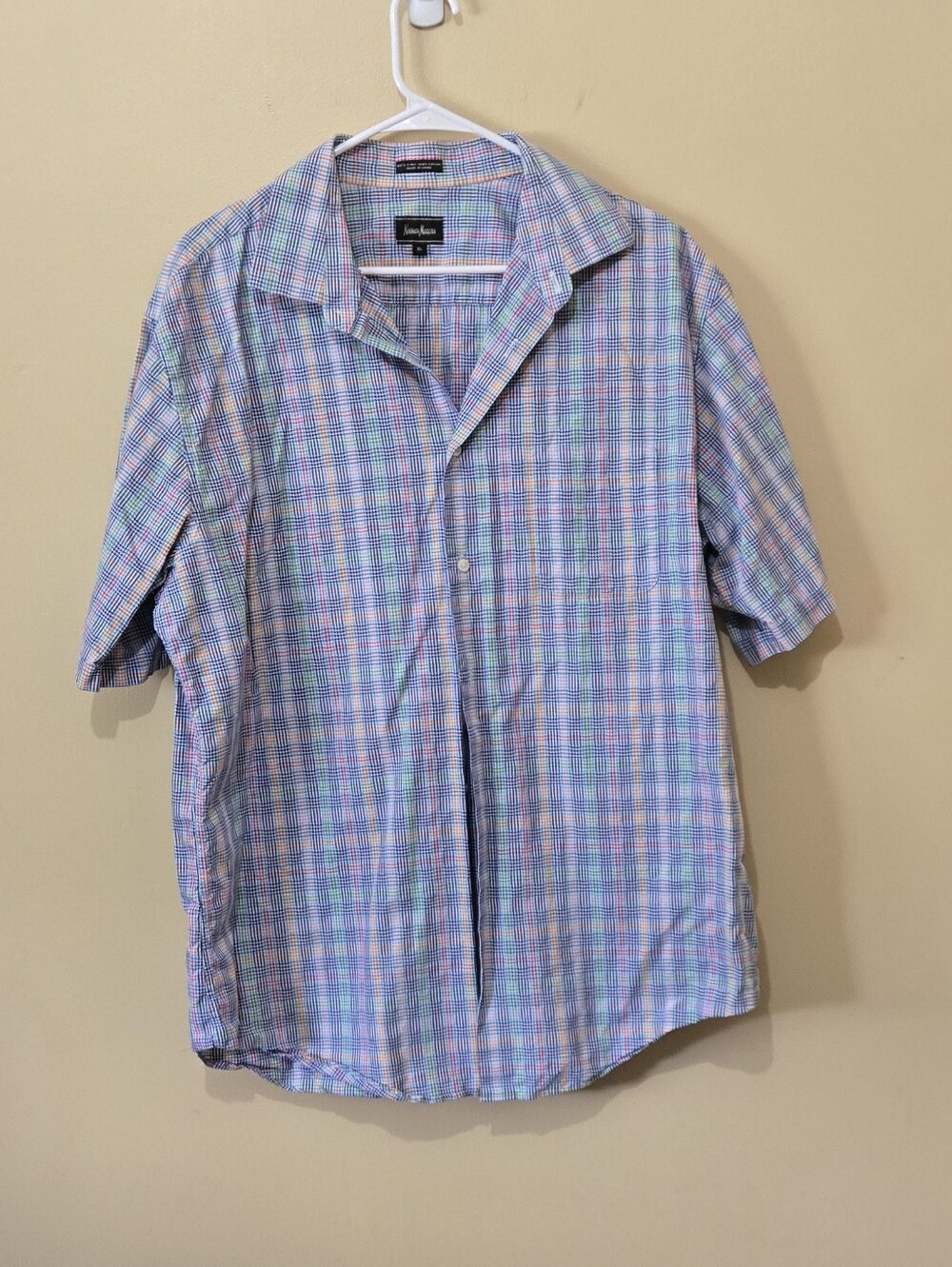 Neiman Marcus Rainbow Plaid Short Sleeve Shirt